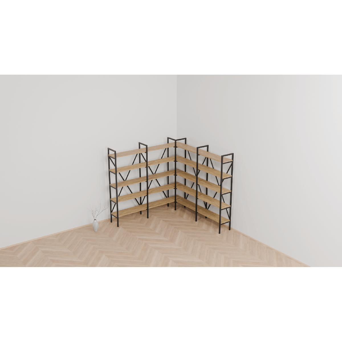 Regał narożny loft – metal i dąb rustical | na wymiar