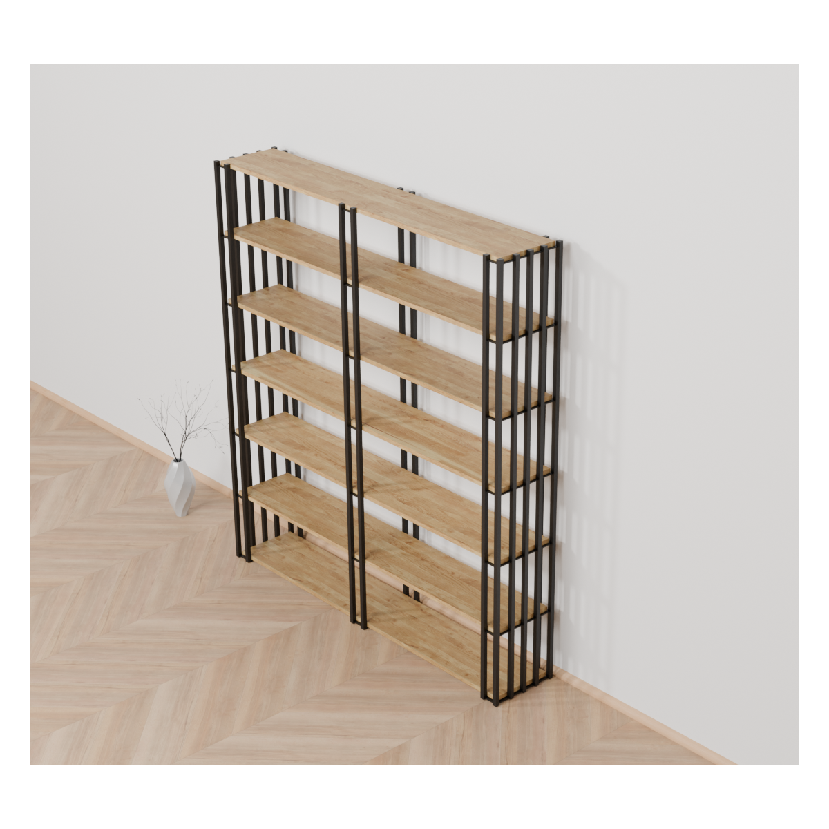 Regał loftowy Verta Wide 120–180 cm | Stal + dąb rustical | Na wymiar