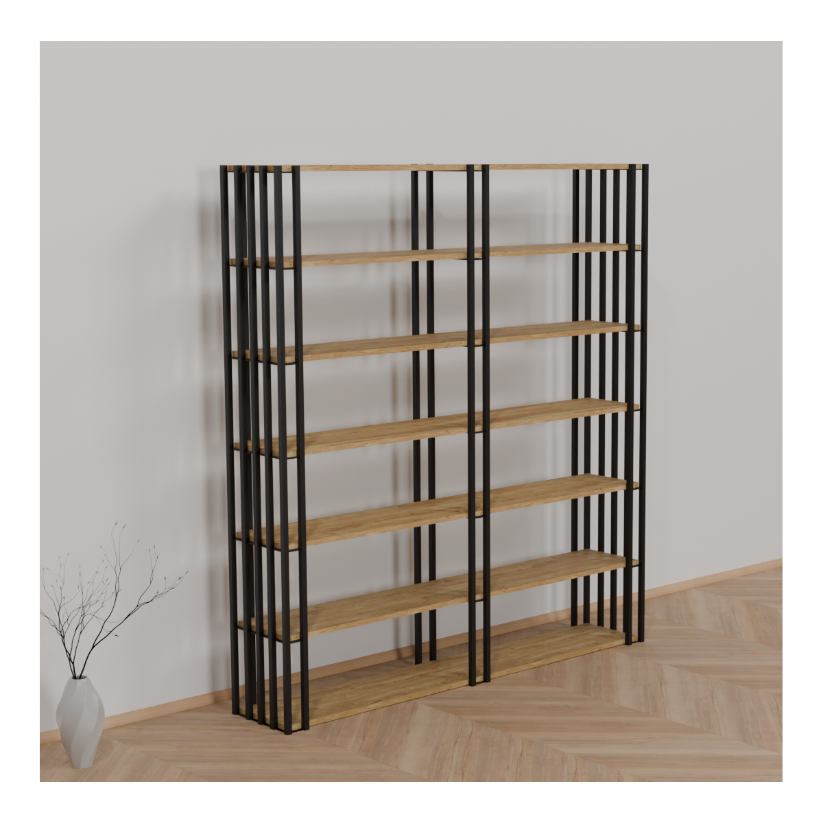 Regał loftowy Verta Wide 120–180 cm | Stal + dąb rustical | Na wymiar