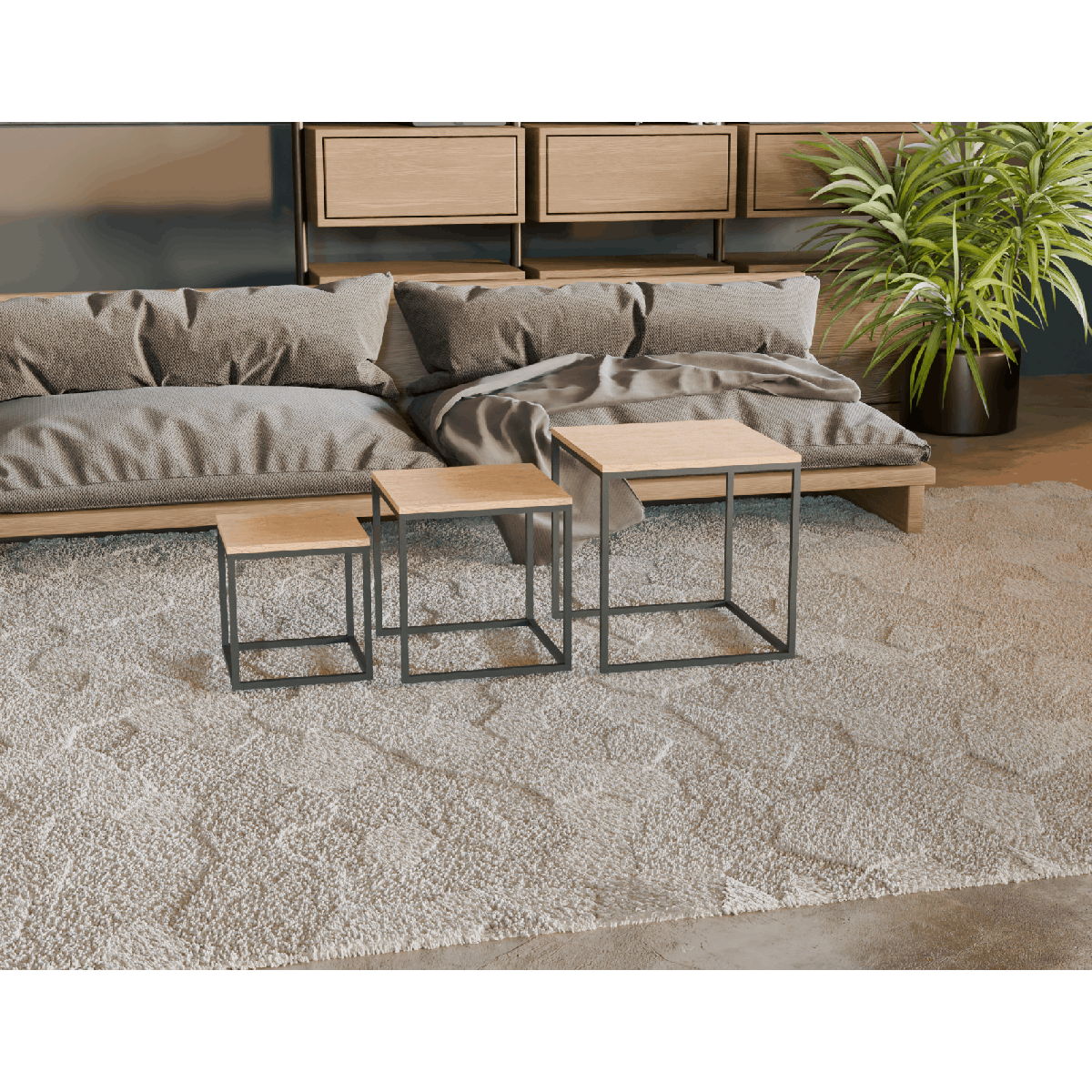 Stoliki modułowe loft 3w1 – metal i dąb rustical