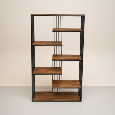 Regał metalowy loft RHYTHM 90–160 cm | Stal + dąb | SteelHaus