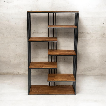 Regał metalowy loft RHYTHM 90–160 cm | Stal + dąb | SteelHaus