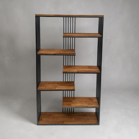 Regał metalowy loft RHYTHM 90–160 cm | Stal + dąb | SteelHaus
